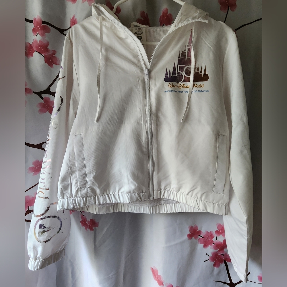 Walt Disney World 50th Anniversary White Rosegold Lightweight Zip Jacket Small